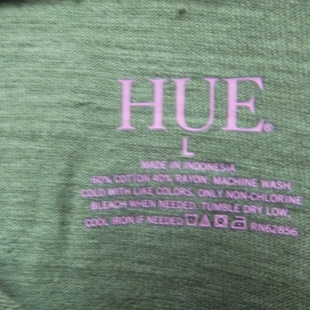 Hue Olive Green Short Sleeve V Neck Pajama Shirt Sz Large PJ74205 - Picture 5 of 5